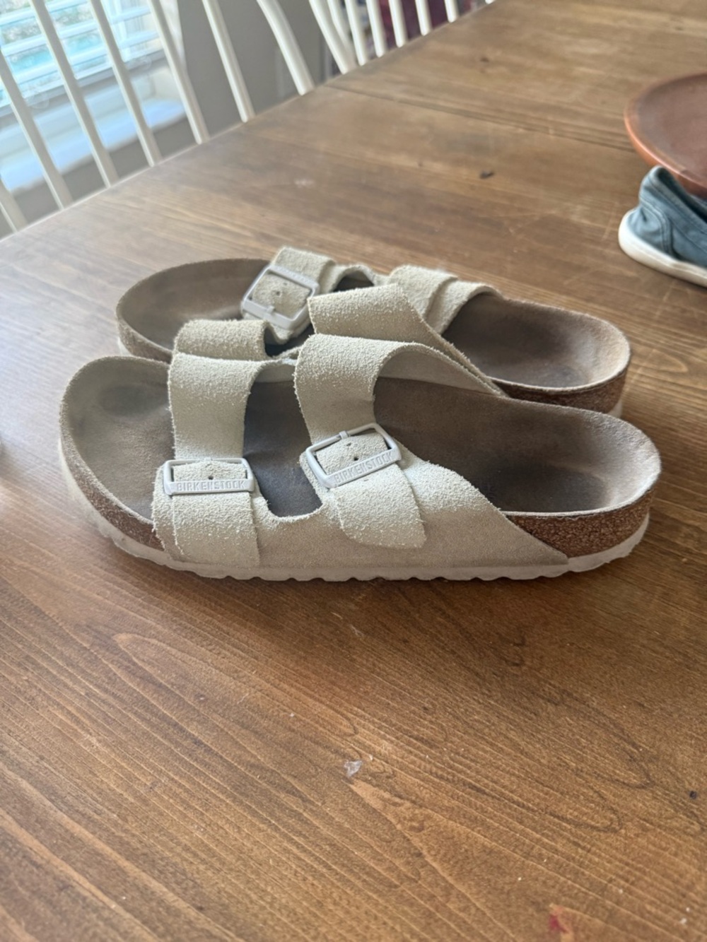 Birkenstock Arizona Beige Suede Two-Strap Sandals with Buckles - Picture 3 of 5